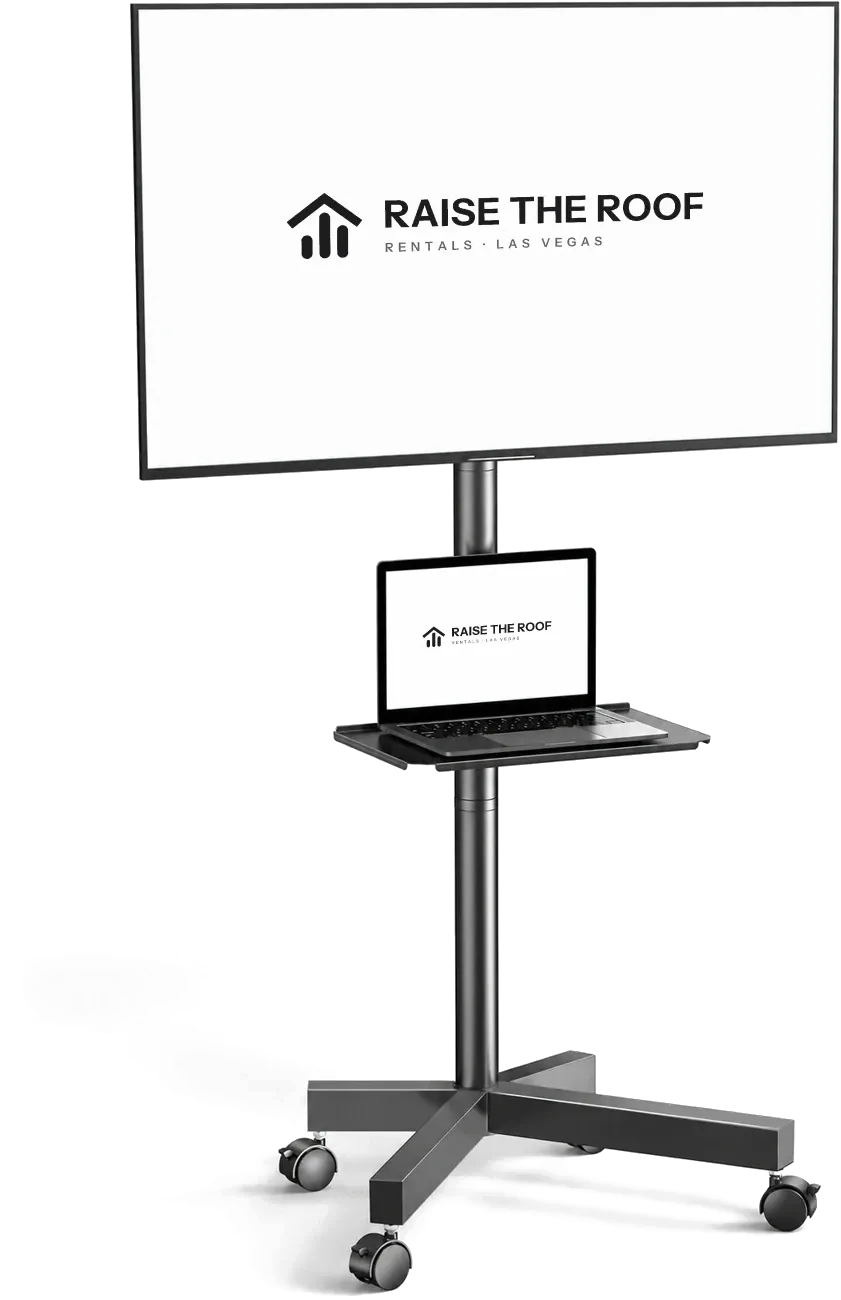 TV and PERLESMITH rolling stand with demonstration screens